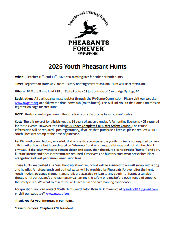 2026 Youth Pheasant Hunt